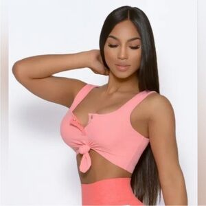 Bombshell Sportswear Pink Ribbed Sports Bra Henley sz S
